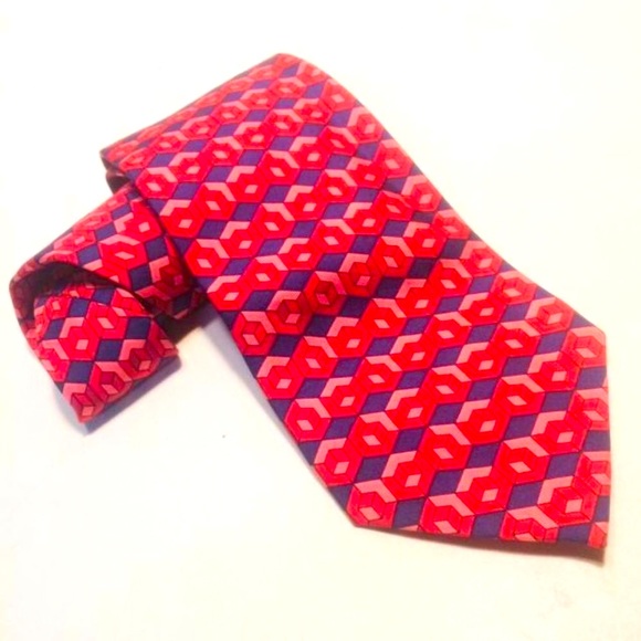 Gucci Red Pink Navy Op Art Silk Tie - Picture 1 of 5